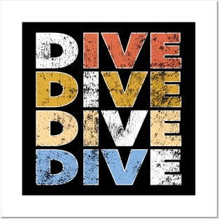 Diver Retro Diving Sea Snorkeling Gift Posters and Art